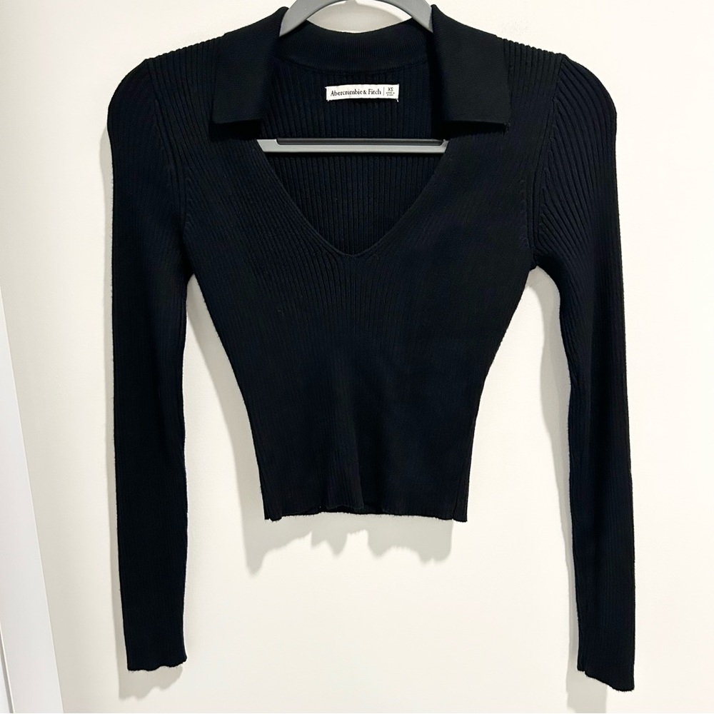 Abercrombie Ribbed V-Neck Collar Sweater Black Size Extra Small